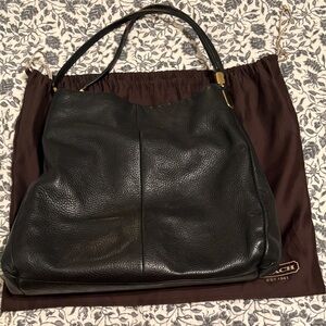 Coach Black Pebbled Leather Hobo Shoulder Bag with Gold Accents